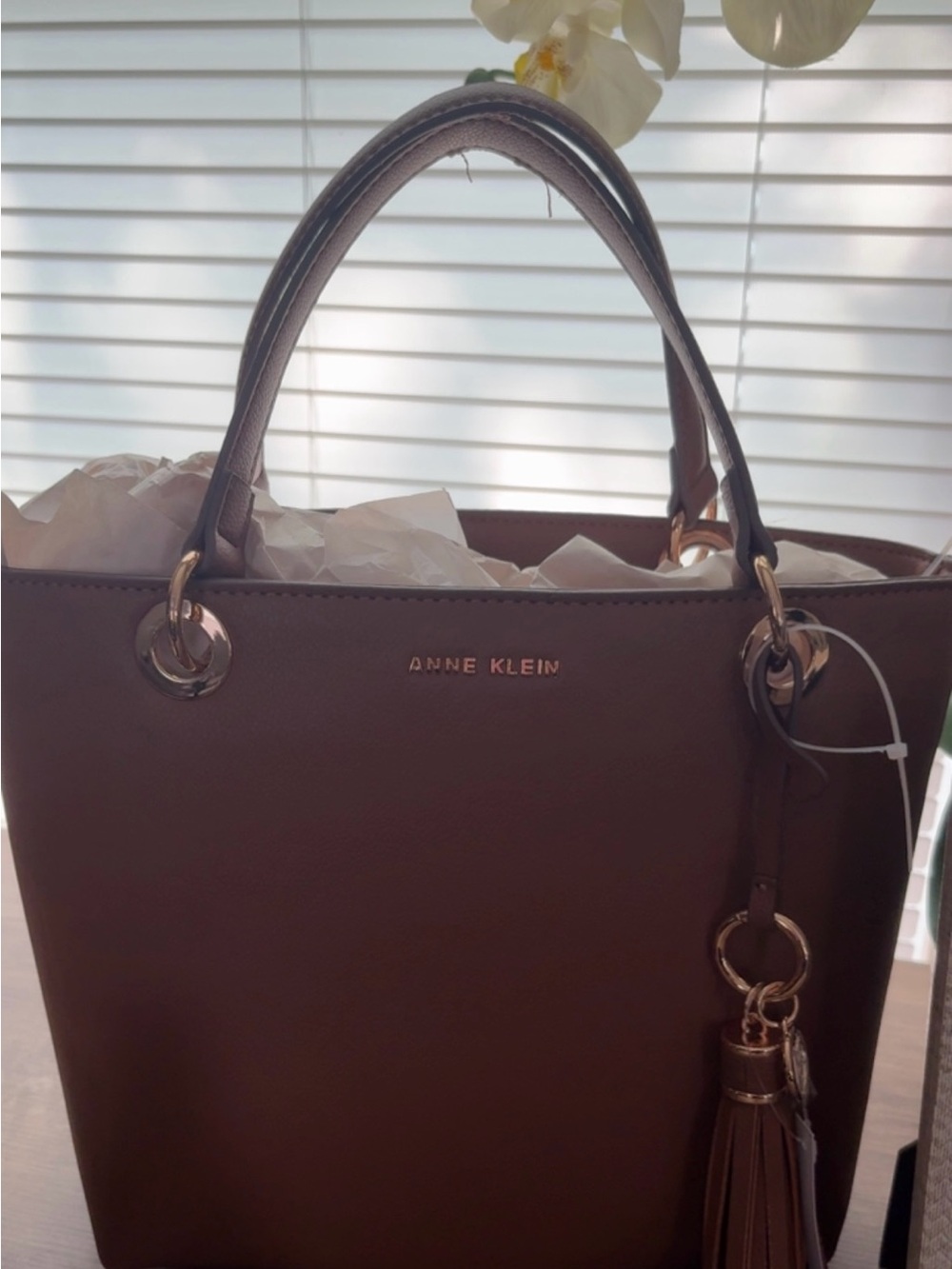 Anne Klein Chocolate Brown Tote with Tassel